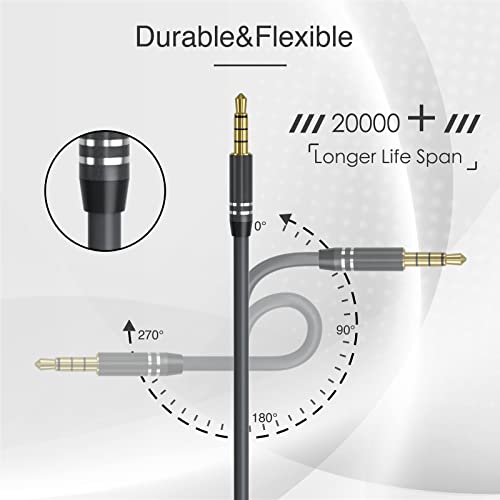 2팩 3.5mm 오디오 케이블 수 - 수 (4피트/1.2M), 4극 하이파이 스테레오 AUX 코드, 헤드폰, 자동차 및 모든 3.5mm 지원 장치용 오디오 잭 보조 코드 연장 어댑터 - 블랙