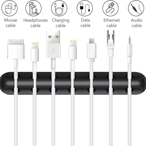 Cable Holder Clips 3 Pack, Cable Organizer for Desk, Cord Management Clips with 3/5/7 Slots, Silicone Cable Clips for USB Cables, Charging Cords, Power Cables, Office & Home – Black
