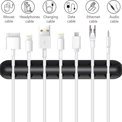 Cable Holder Clips 3 Pack, Cable Organizer for Desk, Cord Management Clips with 3/5/7 Slots, Silicone Cable Clips for USB Cables, Charging Cords, Power Cables, Office & Home – Black