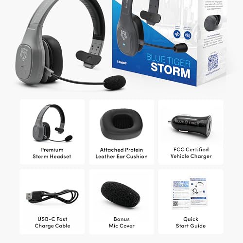 Blue Tiger Storm Gray - Wireless Trucker Bluetooth Headset with Mic - color: Gray, style: Storm