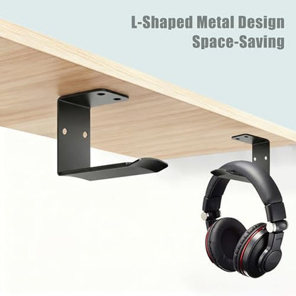 Heavyrain 2PCS Under Desk Headphone Hanger | Storage Hook Metal Desk Edge Hook Hanger with Clamp-On Design (Large) - size: Large