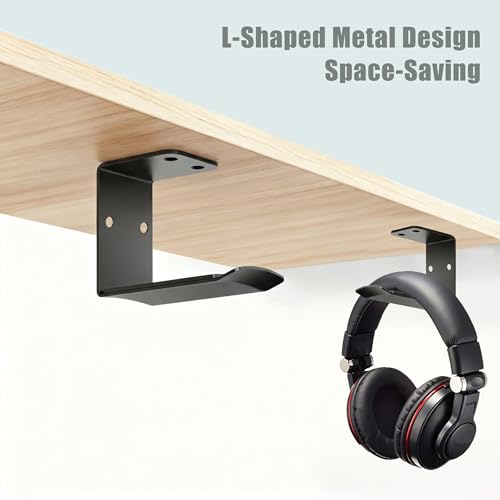 Heavyrain 2PCS Under Desk Headphone Hanger | Storage Hook Metal Desk Edge Hook Hanger with Clamp-On Design (Large) - size: Large