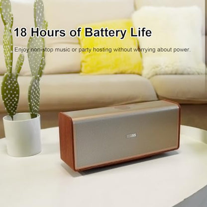 DOSS SoundBox Ultra Bluetooth Speaker, 2.1 Channel Audio, Deep Bass - Gold | 80W Powerful Sound, Wood-Grain Design, Dual DSP Tech, 18H Playtime, Elegant Living Room Decor, BT 5.3, Home & Office use - color: Gold
