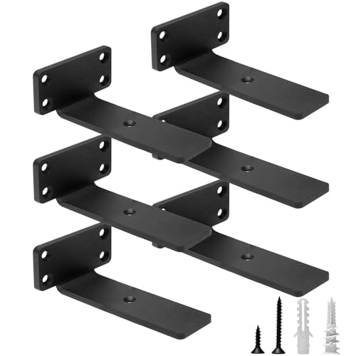 HITOMEN Heavy Duty Floating Shelf Brackets, 5-Inch (1/5'' Thick) Hidden Shelves Hardware, Iron L Brackets, Rustic Industrial Black Metal Wall Shelving Supports, 6 Pack - size: 5 Inch, style: 6 Pack