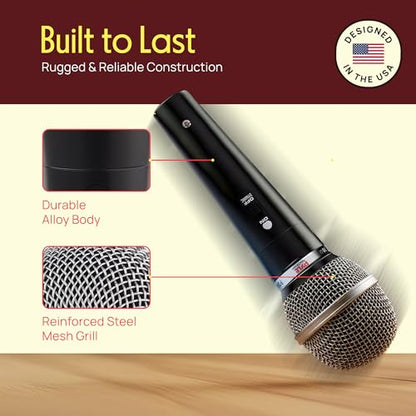 Pyle 3 Piece Professional Dynamic Microphone Kit Cardioid Unidirectional Vocal Handheld MIC with Hard Carry Case & Bag, Holder/Clip & 26ft XLR Audio Cable to 1/4'' Audio Connection (PDMICKT34),Black