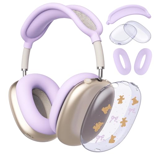 Cute Purple Bow Bear Clear Case for Airpods Max Headphones Kawaii Design Soft TPU Ear Cups Cover Anti-Scratch Silicone Ear Pad Protective Case 53 Headband Cover for Apple Airpods Max - color: Bear Bow 33