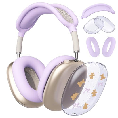 Cute Purple Bow Bear Clear Case for Airpods Max Headphones Kawaii Design Soft TPU Ear Cups Cover Anti-Scratch Silicone Ear Pad Protective Case 53 Headband Cover for Apple Airpods Max - color: Bear Bow 33