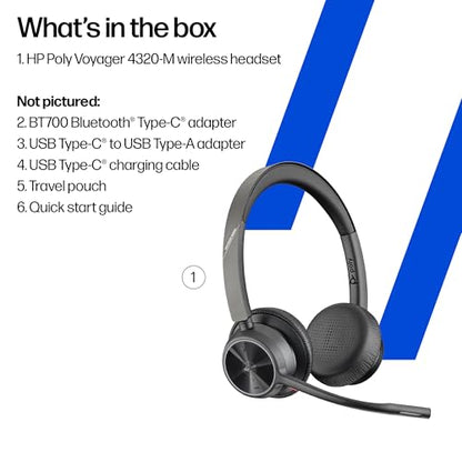 Poly Voyager 4320 UC Wireless Headset & Charge Stand - Noise-Canceling Wireless Headphones with Mic - Connect to PC via USB-C to USB-A Adapter, Cell Phone via Bluetooth, Microsoft Teams Certified - style: Headset + Charge Stand, Teams Version