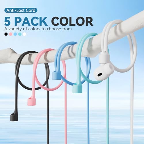 Mooyavia Ultra Strong Magnetic Anti-Lost Strap for AirPods Pro - 5 Pcs | Compatible with AirPods Pro 3/2/1 & AirPods 4/3/2/1,Soft Silicone Sport Neck Lanyard,with 1 Pairs Anti Lost Earhook - color: A3-black+white+sky Blue+mint Green+pink