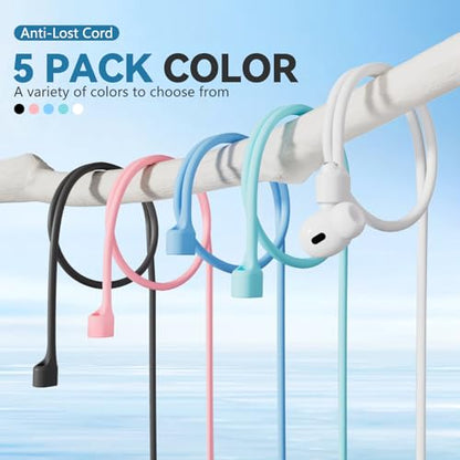 Mooyavia Ultra Strong Magnetic Anti-Lost Strap for AirPods Pro - 5 Pcs | Compatible with AirPods Pro 3/2/1 & AirPods 4/3/2/1,Soft Silicone Sport Neck Lanyard,with 1 Pairs Anti Lost Earhook - color: A3-black+white+sky Blue+mint Green+pink