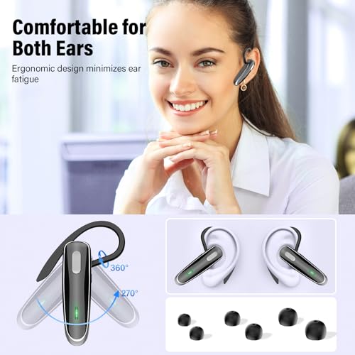 Bluetooth Headset V5.4, Wireless Bluetooth Earpiece with Built-in Dual ENC Mic 10Hrs Talk Time 180 Days Standby for Cell Phone Computer, Mute Buttons Hands-Free Headphones for Trucker/Driver/Business