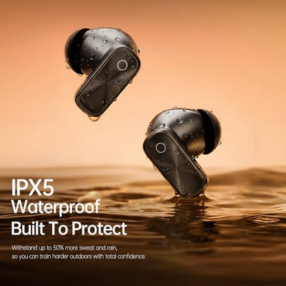 Earbuds Wireless Bluetooth with LCD Touchscreen 48H Battery Life | in-Ear Headphones Bluetooth 6.0, Time Display & 5 EQs, IPX5 Waterproof, Includes Lanyard (Black)