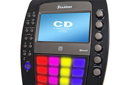 STARION KS877-B CD+G Pedestal Karaoke System l Built in Stereo Speakers & Tablet Holder l 2 USB l Multi-Color Light Effects l 2 Karaoke Microphones, Black - color: KS877-B (Black)