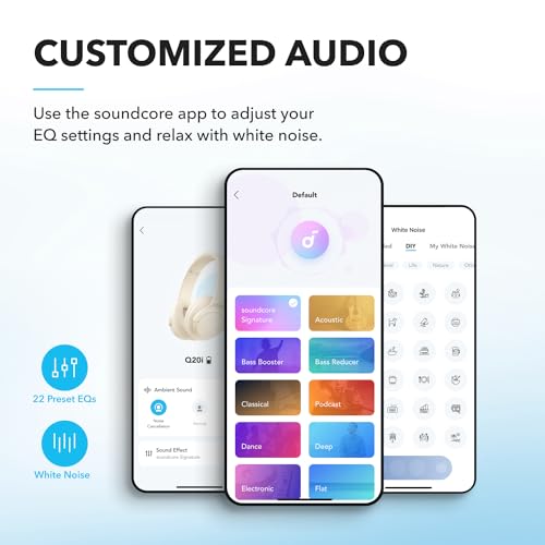 Soundcore by Anker Q20i Hybrid Active Noise Cancelling Headphones, White | Over-Ear, Bluetooth, 40H ANC Playtime, Hi-Res Audio, Big Bass, Transparency Mode, Customize via App, Travel, Home, Office - color: Almond White