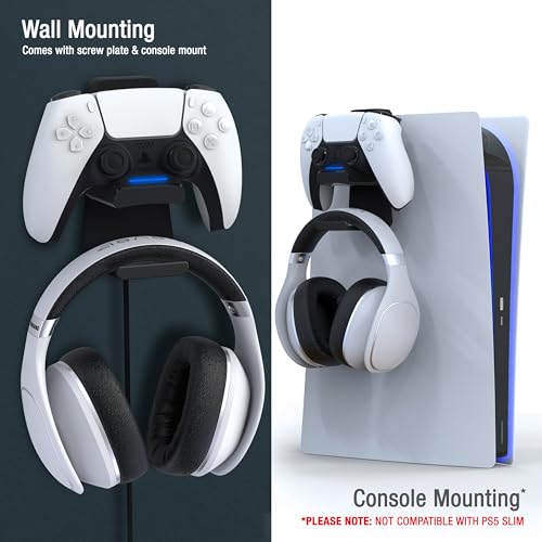 PS5 Controller Charger Console and Wall Mount (All Black) | Fast Charging Station Hanging Dock, Headphone Hook, LED Indicator, Overcharge Protection for Playstation 5 DualSense - color: All Black