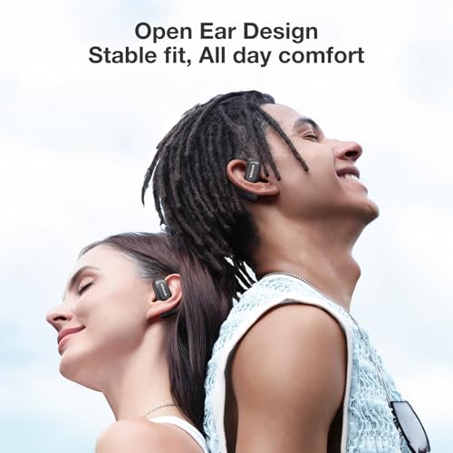 BlitzRock CT3 Open Ear Headphones Bluetooth 5.4, 32Hrs Playtime IPX5, 4-Mic ENC Clear Calls, Custom EQ App, Ergonomic Earhooks for Running/Cycling/Gym - color: Dark Black