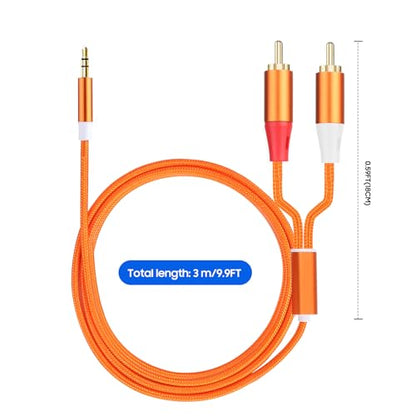 3.5mm to RCA Cable,2 RCA to 3.5mm AUX Cable for HiFi Systems, Speakers, MP3 Players, TVs, Computers, Smartphone, Home Theaters, Tablets, Amplifiers, Sound Bars, etc. （9.9ft/1 Pack） - size: 9.9ft/1 cable