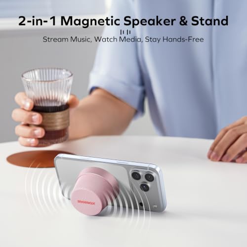 MOMAX Magnetic Portable Wireless Speaker, Enhanced Bass & Clear Sound | IPX6 Waterproof with Aluminum Alloy Design & 12H Playtime for Travel, Shower, Kitchen & More - color: Sakura Pink