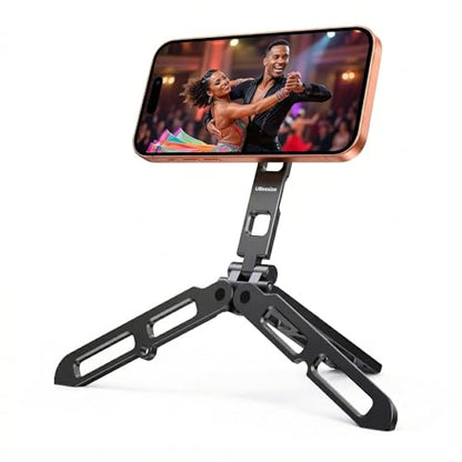 UBeesize Foldable Magnetic Phone Tripod Stand for iPhone Vlogging | 20 N52 Strong Magnets, Cold Shoe & 1/4" Screw