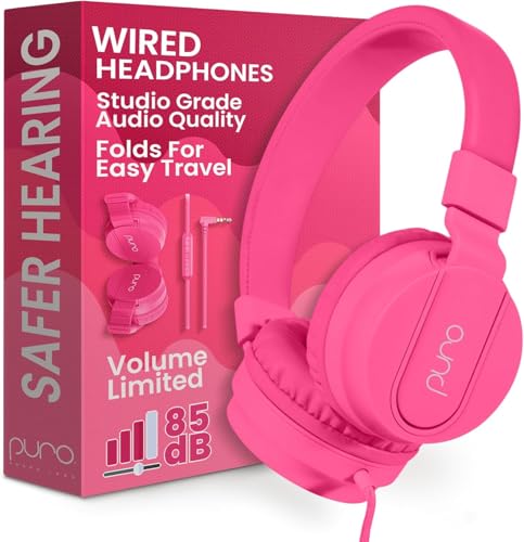 Puro Sound Labs - Kids Headphones, Volume-Limiting 85dB, PuroBasic, Pink | Adjustable, Safer & Comfortable Headphones for Kids – Compatible with PCs, Smartphones & Tablets, Ideal for School & Travel - color: Pink