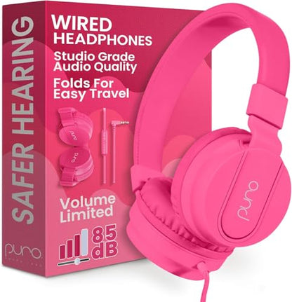 Puro Sound Labs - Kids Headphones, Volume-Limiting 85dB, PuroBasic, Pink | Adjustable, Safer & Comfortable Headphones for Kids – Compatible with PCs, Smartphones & Tablets, Ideal for School & Travel - color: Pink
