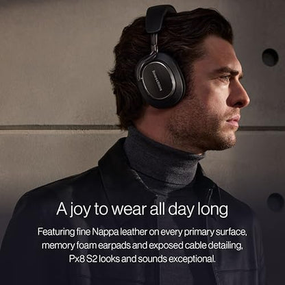 Bowers & Wilkins Px8 S2 Wireless Over-Ear Headphones, Pearl Blue, Bluetooth Headphones with Active Noise Cancelling, Hi-Res Audio, 30 Hours of Playtime, USB-C 15-Min Quick Charging - color: Pearl Blue
