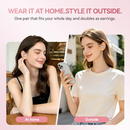 Open Ear Clip On Earbuds Wireless Headphones with Mirror(White) - color: White