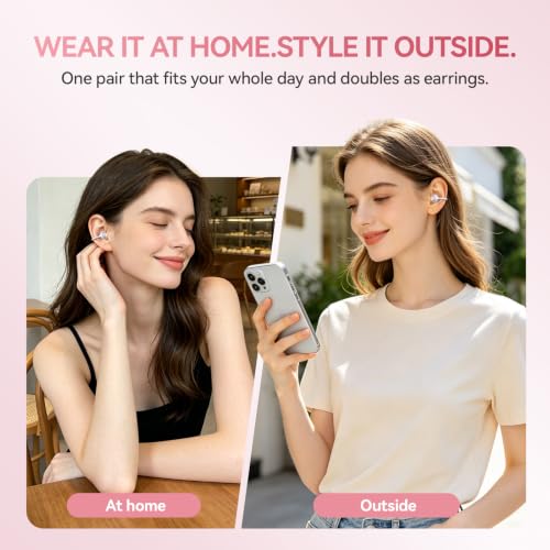 Open Ear Clip On Earbuds Wireless Headphones with Mirror(White) - color: White
