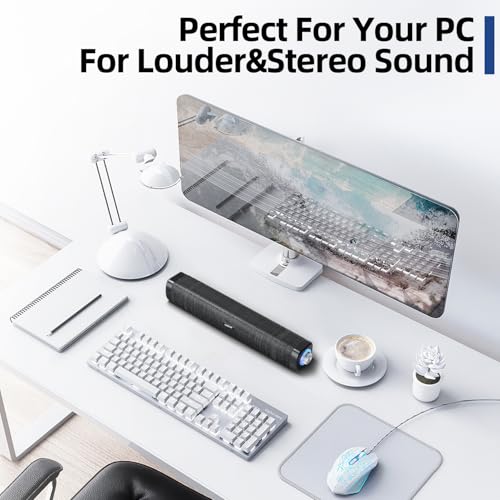 Uakinat USB Computer Speakers,Computer Speakers with 3.5 mm aux,Wired USB Powered & Colorful LED Lights with Switch Button,Surround Sound Portable SoundBar for Monitor Laptop Phone(Black)