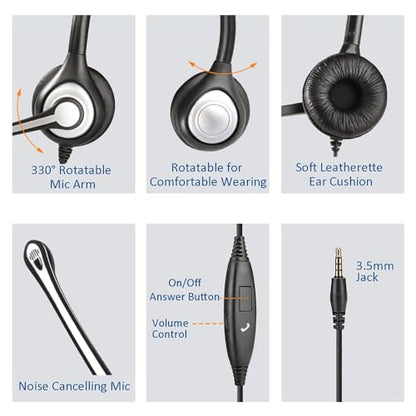 Cell Phone Headset with Microphone Noise Cancelling & Call Controls, 3.5mm Computer Headphones for Samsung PC Business Skype Softphone Call Center Office, Clear Chat, Ultra Comfort - color: Gray