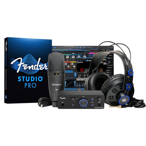 Fender Quantum Creator Bundle | Home Recording Kit with Quantum LT 2 USB-C Interface, M7 Condenser Microphone, HD7 Headphones, XLR Cable, Mic Stand, Fender Studio Pro, Beginner Studio Bundle | Includes Quantum LT 2 USB-C Interface, M7 Condenser Microphone