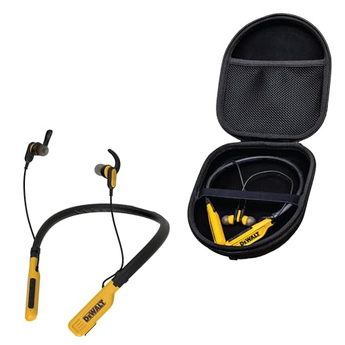 DEWALT Bluetooth Neckband Headphones Protective Case Sets | Wireless Earbuds w/ 30H Playtime, Noise Isolation, IPX6 Jobsite-Ready, EVA Shockproof Water-Resistant Storage Bag Bundle