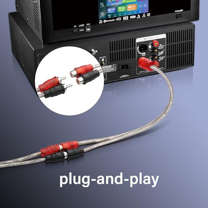 RCA Y Splitter Cable，2 Pack Shielded RCA 1 Male to 2 Female Stereo Audio Y Cable for Car Radio, Amplifier, TV, Digital Audio（30cm）