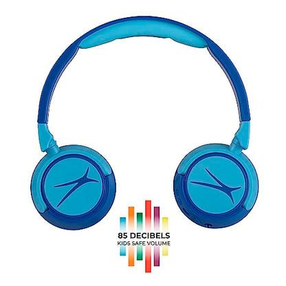 Altec Lansing Kid Safe 2-in-1 Wireless Bluetooth Headphones - Crystal Clear Sound, Safe Volume Limiting, Foldable Design - Enjoy Audio and Protect Your Child's Hearing (Hero Blue) - color: Hero Blue