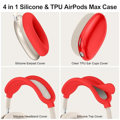 Silicone Case Cover for AirPods Max 2/ AirPods Max Headphones (Red) - color: Clear Red-T