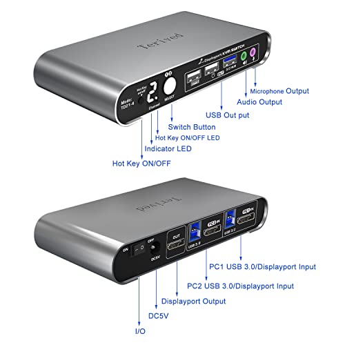 2 Port DP USB 3.0 Automatic KVM Switch Two Computers 1 DisplayPort Monitor switcher, 8K@30Hz 4K@144Hz, Aluminum hotkey Audio mic, Digital Display, HDR10 with Cables - style: 2 Computers 1 DP Monitor USB 3.0