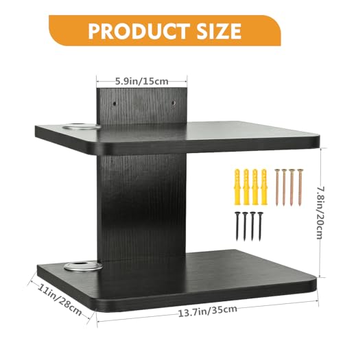 BiJun Projector Wall Mount, 2 Tier Black Floating TV Shelf