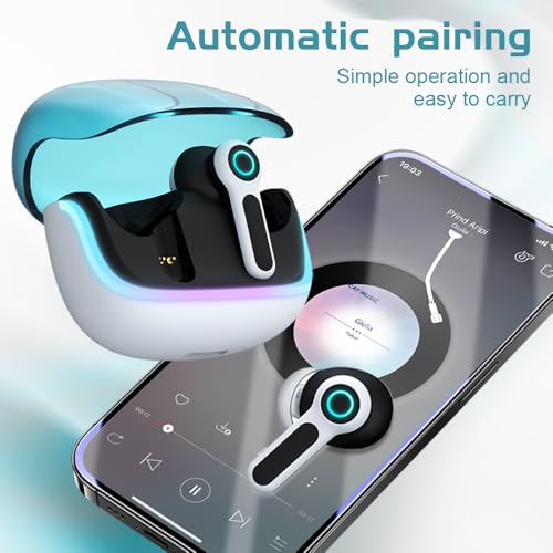 G07 Wireless Earbuds with RGB LED Light, Gaming Earbuds with 40ms Low Latency, Dual Game and Music Mode Earphones, Wireless Headphones with 50 Hours Worktime, IPX5 Waterproof Quad Mic ENC - color: BLUE