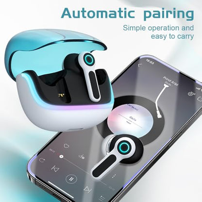 G07 Wireless Earbuds with RGB LED Light, Gaming Earbuds with 40ms Low Latency, Dual Game and Music Mode Earphones, Wireless Headphones with 50 Hours Worktime, IPX5 Waterproof Quad Mic ENC - color: BLUE