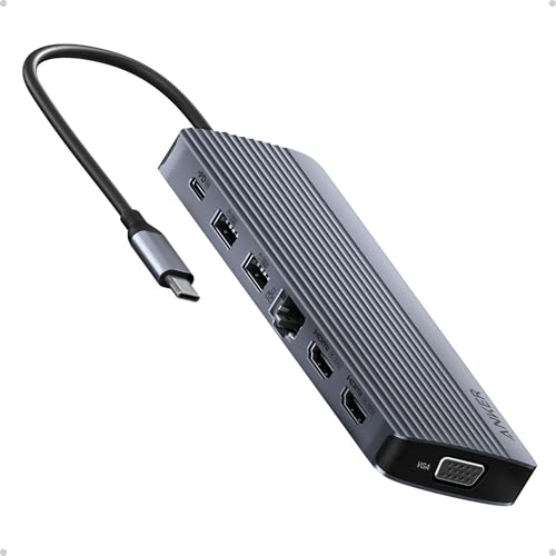 Anker Laptop Docking Station 3 Monitors, 14in1 USBC Hub with Triple Display | Dual 4K HDMI USB C Docking Station, VGA, 80W Max PD, USBA and USBC Data Ports, for Dell XPS and More (Charger Not Included) - size: 14 in 1 USB C Hub
