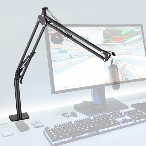 Microphone Stand Mic Boom Arm for Blue Yeti HyperX QuadCast SoloCast Yeti Nano Snowball SM7B Q2U Fifine K669B and Other Mics, Overhead Mic Stand Desk Boom Arm with 5/8" 1/4" Adapter