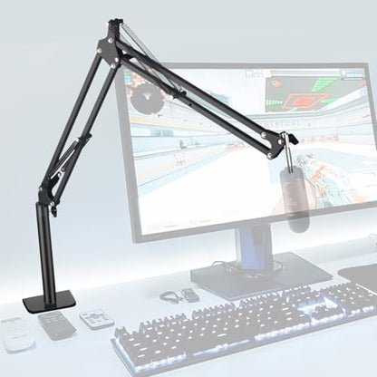 Microphone Stand Mic Boom Arm for Blue Yeti HyperX QuadCast SoloCast Yeti Nano Snowball SM7B Q2U Fifine K669B and Other Mics, Overhead Mic Stand Desk Boom Arm with 5/8" 1/4" Adapter