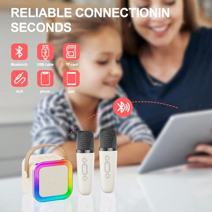 Kids Karaoke Machine Toy Ages 3-12, Wireless Mic BT Speaker, Cream - 1 Mic | Voice Changer, LED Party Lights, Duets, BT 5.3, Mini Rechargeable Portable, Christmas Birthday Gifts for Toddler Boys & Girls - color: Cream - 1