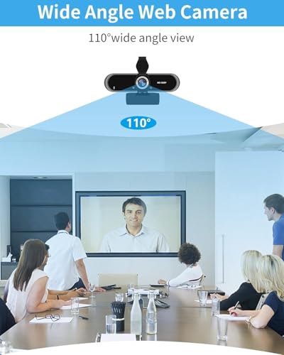 1080P Full HD Webcam with Microphone, 110° Wide Angle, Autofocus, USB Plug and Play, for Video Conferencing, Streaming, with Tripod