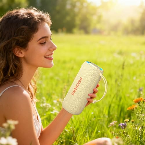 PEICHENG Bluetooth Speaker, Portable Wireless Clear Loud Stereo Sound IPX5 Waterproof with RGB Lights BT5.3 Long Playtime TWS Pairing,for Home Party Outdoor Beach,Great Gift Choice (Beige) - color: Beige