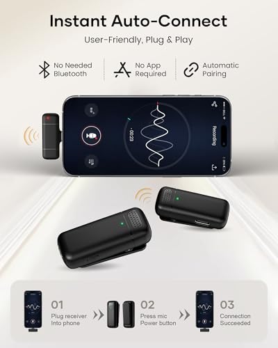 Wireless Lavalier Microphone with Charging Case, 36H Battery Life, Noise Cancellation, 135ft Range, Plug-and-Play Clip-On Mic for iPhone, iPad, Android, YouTube, Vlog, Live Streaming - color: Matte Black, size: With Case