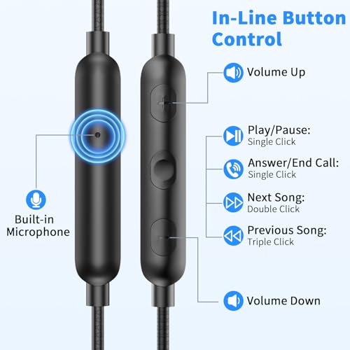 3.5mm Wired Headphones for Laptop School Kids Earbuds with Case Mic - color: Blue