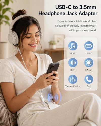 [Apple MFi Certified] Apple USB C to 3.5mm Headphone Jack Adapter | Hi-Res DAC Delivers Clear Audio; Compatible with iPhone 17/16/15 Pro/Max, iPad, Galaxy, Cars and USB-C Devices; White 2-Pack. - size: 2 Pack
