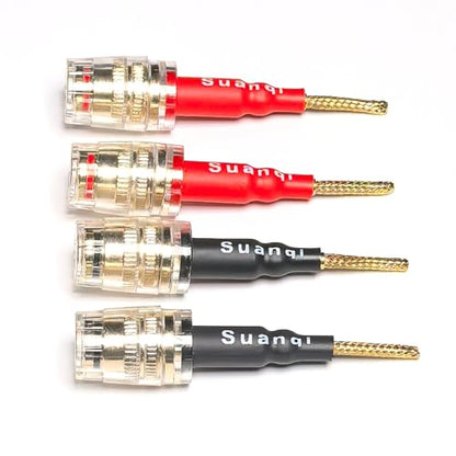 Suanqi Flex Pin Banana Plugs to 4mm Female Banana Jack Speaker Audio Adapter for Spring Loaded Terminals Amplifier Speaker Sound Systems 4Pack (Flex -Type to 4mm Female).
