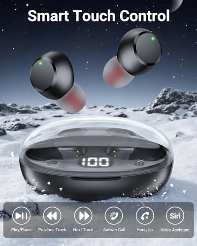 Wireless Earbuds Bluetooth 5.4, Mini Earbuds with LED Power Display, IPX8 Waterproof Headphones with Built-in Mic, Ultra-Light Stereo Earphones for Sports, Gym, Running, Workout